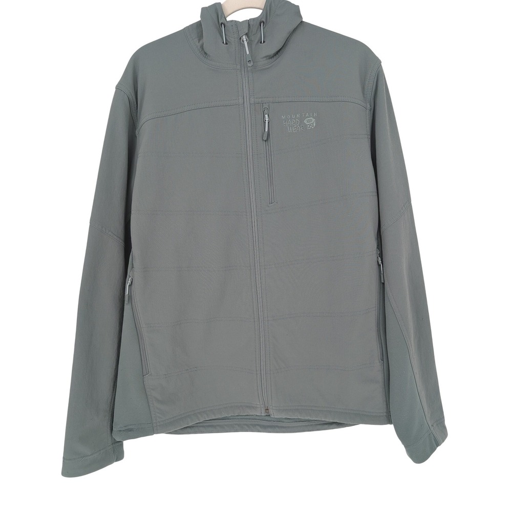 Mountain Hardwear Hooded Jacket Mens Large Sage Green Softshell Full Zip Hybrid